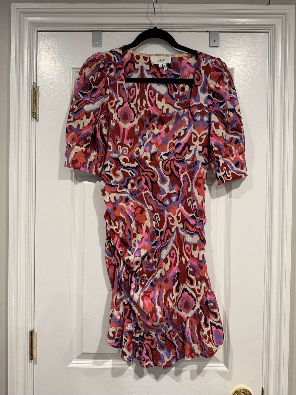ba&sh Pink Multi Abstract Square-Neck Mini Dress - Picture 2 of 5